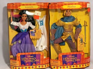 1995 Mattel Disney Hunchback Of Notre Dame Esmeralda And Phoebus Dolls Nrfb