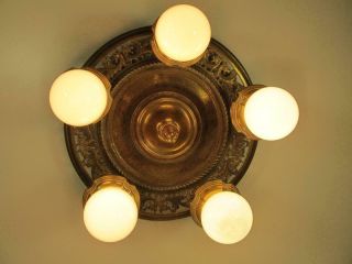 Antique Art Deco Victorian Flush Mount Brass Chandelier Ceiling Fixture 5 Lights