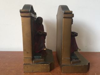 Antique Vtg 1920 L V Aronson Metal Monk Priest in Library Books Bookends Heavy 5