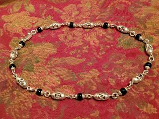 Vintage Taxco Mexico Sterling Onyx Cabochon Heavy Choker Necklace Modernist 925