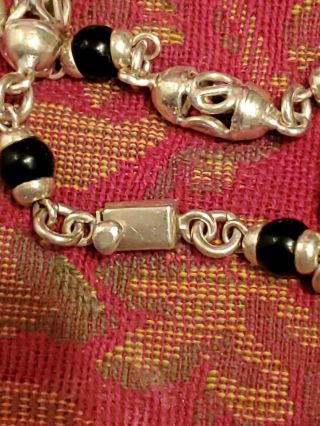 Vintage Taxco Mexico Sterling Onyx Cabochon Heavy Choker Necklace Modernist 925 5
