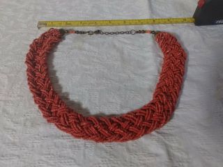 Vintage Red Coral Beaded Necklace Choker Gorgeous Freeship Orange To Bloodred