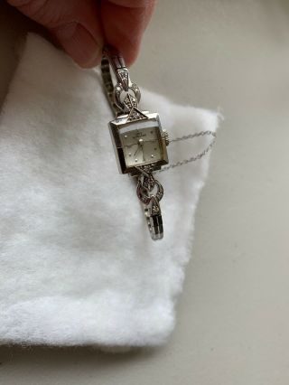 Hamilton Womens Vintage 14kt White Gold Watch With diamonds 4