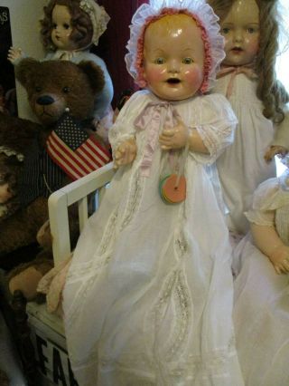 Antique Composition Baby Doll Face Gently Restored 24 Chubby And Bisque Dolls
