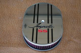 Chevy Impala Ss Vintage Chevrolet 12 Inch Oval Air Cleaner Painted Black & Red