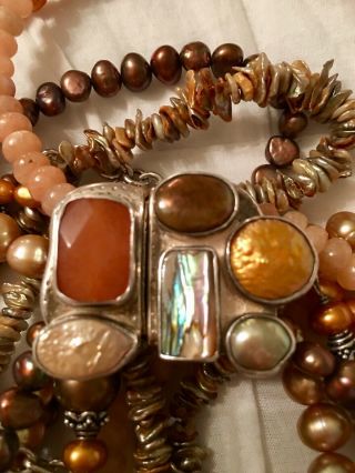 Amy Kahn Russell Sunstone Abalone Pearls 925 Sterling Necklace Euc