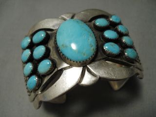 Important Vintage Navajo Turquoise Sterling Silver Huge Bracelet Old