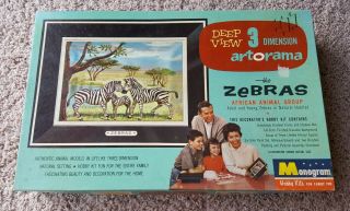 Rare Vintage Monogram 3d Artorama African Zebras Animal Plastic Model Hobby Kit