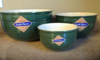 Vintage Emile Henry France Pottery Nesting Mixing Bowls Le Potier Set Of 3