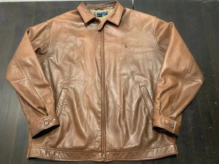 Vintage Polo Ralph Lauren Mens Soft Brown Leather Jacket Size Xl