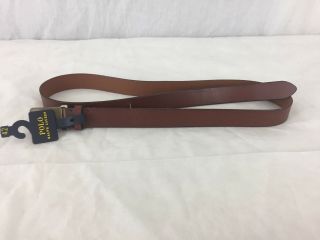 Mens Brown Leather Belt Polo Ralph Lauren Brass Plaque Buckle Size 42 Tags