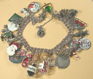 Vintage & Sterling Silver Christmas In July Charm Bracelet 26 Chms