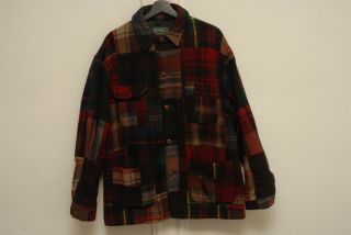 Vintage Polo Country Ralph Lauren Patchwork Plaid Coat M Heavy 100 Wool Usa