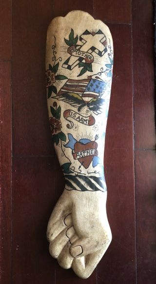 Antique/vintage Wooden 31” Patriotic Folk Art Trade Sign Tattoo Shop