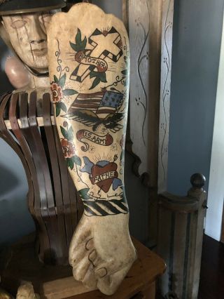 Antique/Vintage Wooden 31” Patriotic Folk Art Trade Sign Tattoo Shop 3