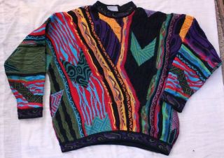 Vibrant Mens Vintage Authentic Coogi Sweater Sz L Mercerised Cotton Multicolor