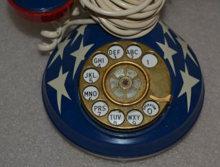 Vintage Red White & Blue CANDLESTICK PHONE 1973 Deco - Tel Rotary Style w/ Cord 2