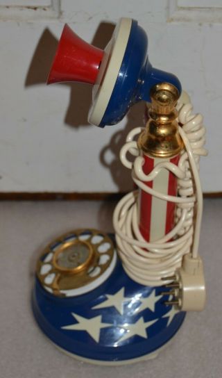Vintage Red White & Blue CANDLESTICK PHONE 1973 Deco - Tel Rotary Style w/ Cord 3