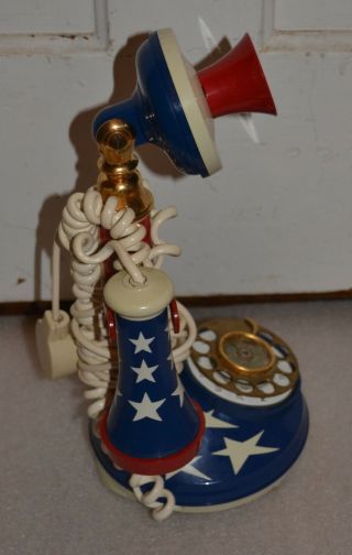 Vintage Red White & Blue CANDLESTICK PHONE 1973 Deco - Tel Rotary Style w/ Cord 5