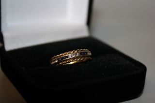 Vintage Tiffany & Co Schlumberger Rope 18k Gold Diamond & Sapphire Eternity Ring