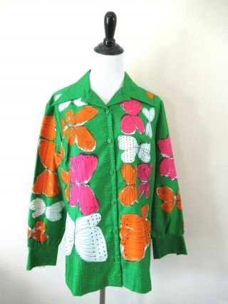 Vintage Vera Neumann Butterfly Button Down Blouse Shirt Nos