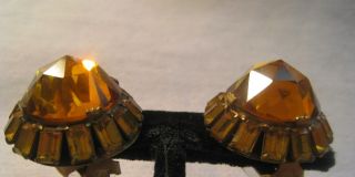 Vintage ADELE SIMPSON Citrine Rhinestones & Faceted Glass Pyramid Earrings 2