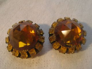 Vintage ADELE SIMPSON Citrine Rhinestones & Faceted Glass Pyramid Earrings 3