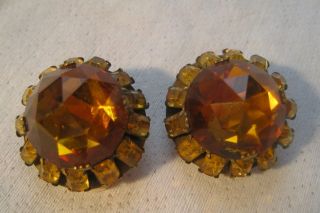 Vintage ADELE SIMPSON Citrine Rhinestones & Faceted Glass Pyramid Earrings 4