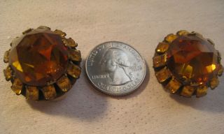 Vintage ADELE SIMPSON Citrine Rhinestones & Faceted Glass Pyramid Earrings 5