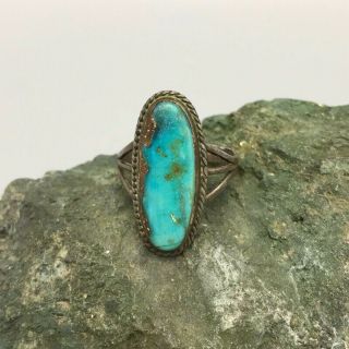 Vintage Turquoise And Sterling Silver Ring - Size 10.  5