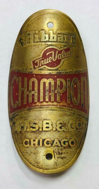 Vintage Schwinn H.  S.  B.  & Co Hibbard True Value Champion Bicycle Head Badge Oval
