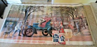 Huge Vtg Pabst Blue Ribbon Beer Poster Sign Pbr Antique Car Get A Horse 4 