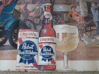 Huge Vtg Pabst Blue Ribbon Beer Poster Sign PBR Antique Car Get A Horse 4 ' x 8 ' 4