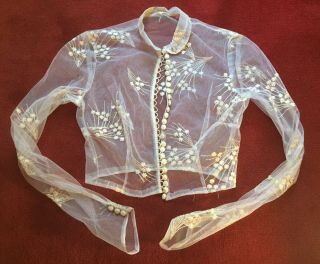 Vintage Wedding Dress 1950s Strapless Full Skirt Embroidered Tulle Net Jacket S 3