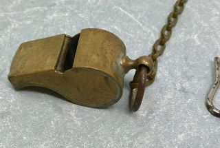 WWII Era US Army NCO or MP Soldered Brass Whistle with Chain - Marked: MILITARY 2