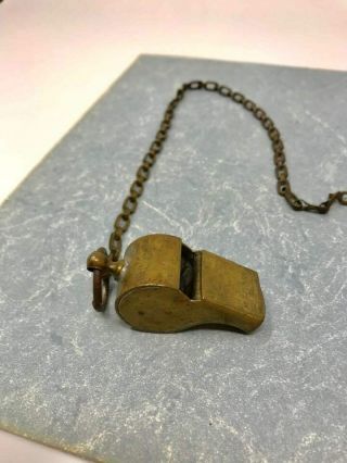 WWII Era US Army NCO or MP Soldered Brass Whistle with Chain - Marked: MILITARY 3