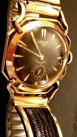 Fancy And Rare Vtg.  Gruen 21j Wrist Watch.  Gf,  Wrist Watch,  Cal.  335.  Ca.  1948.