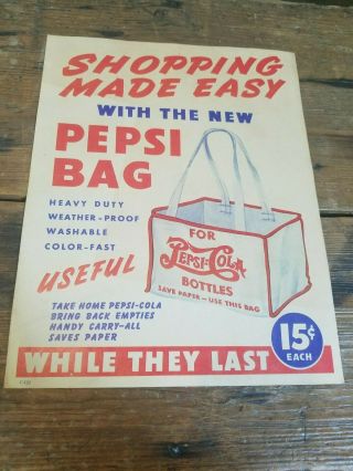 Vintage 1930s Pepsi Cola Shopping Bag Poster Display Soda Pop General Store Sign