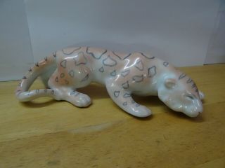 Marked Vintage Cmielow Poland Porcelain Figurine Leopard Tiger Peach Color