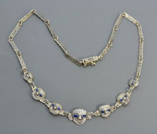Vintage South American 950 Silver & Lapis Lazuli Inca Gods & Masks Necklace Peru