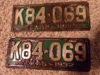 Rare 1932 Vintage Texas License Plates