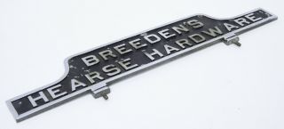 Vintage Funeral Coach Plaque cast sign Breeden ' s Hearse Hardware 1930s Cadillac 2