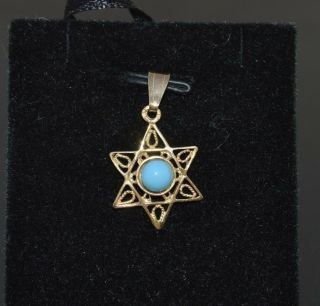 CW20 - 14K YELLOW GOLD STAR OF DAVID WITH A TURQUOISE IN THE CENTER CHARM PENDANT 2