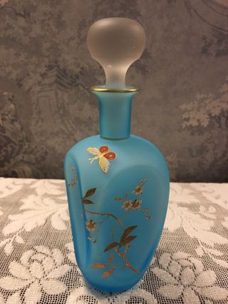 Antique Thomas Webb Blue Satin Glass Enameled Perfume Bottle