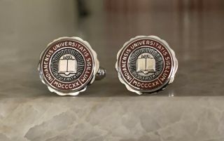 Vintage Indiana University Cufflinks Silver Tone Red And Black Perfect