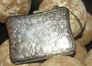 Antique Sterling Silver Ladies Purse Edwardian Art Nouveau Compact Chatelaine
