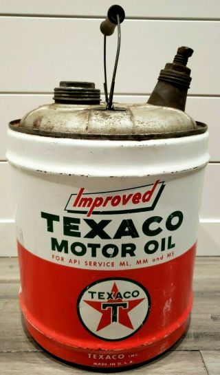 Vintage Texaco Motor Oil 5 Gallon Gas Can - - Old Gas Service Station - - Sign