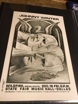 1970 Johnny Winter Concert Poster Dallas Texas Old Vintage Blues Jim Franklin