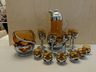 Very Rare Amber Farber Bros - Cambridge 14 Piece Cocktail Shaker Set With Ice Pail