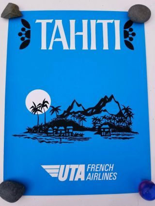 Vtg 100 Uta Airlines Tahiti Travel Poster 1960 